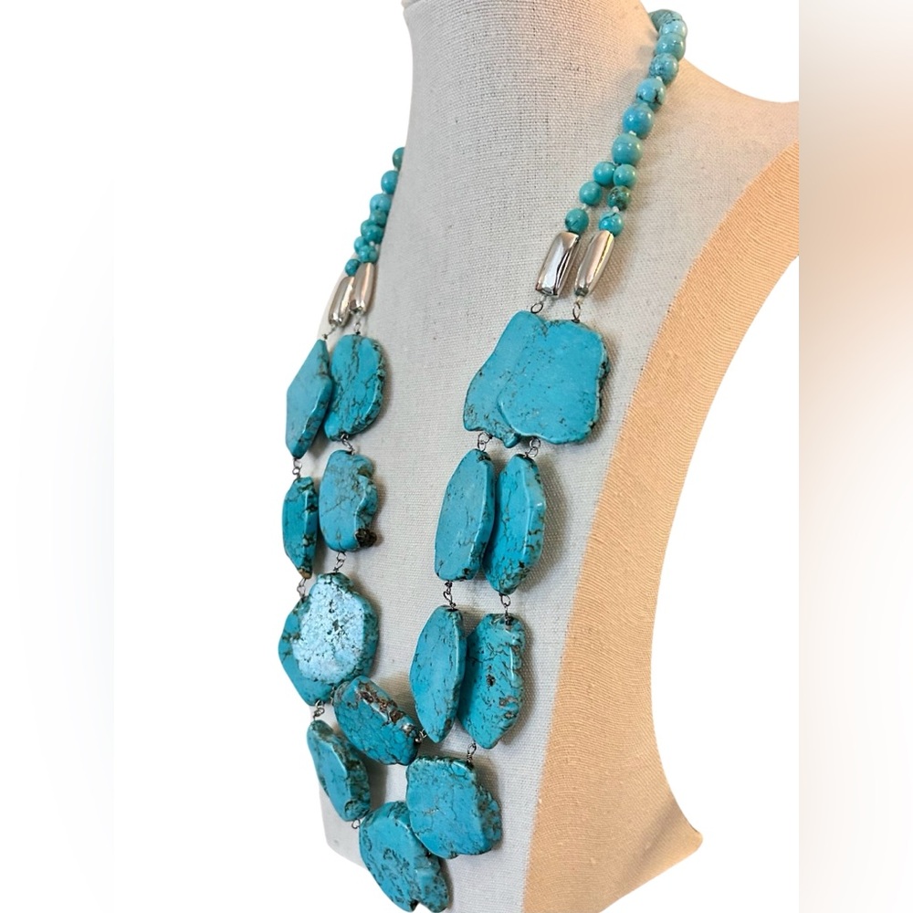 Chunky Turquoise Slab Artisan Statement Necklace Bohemian - Picture 11 of 11